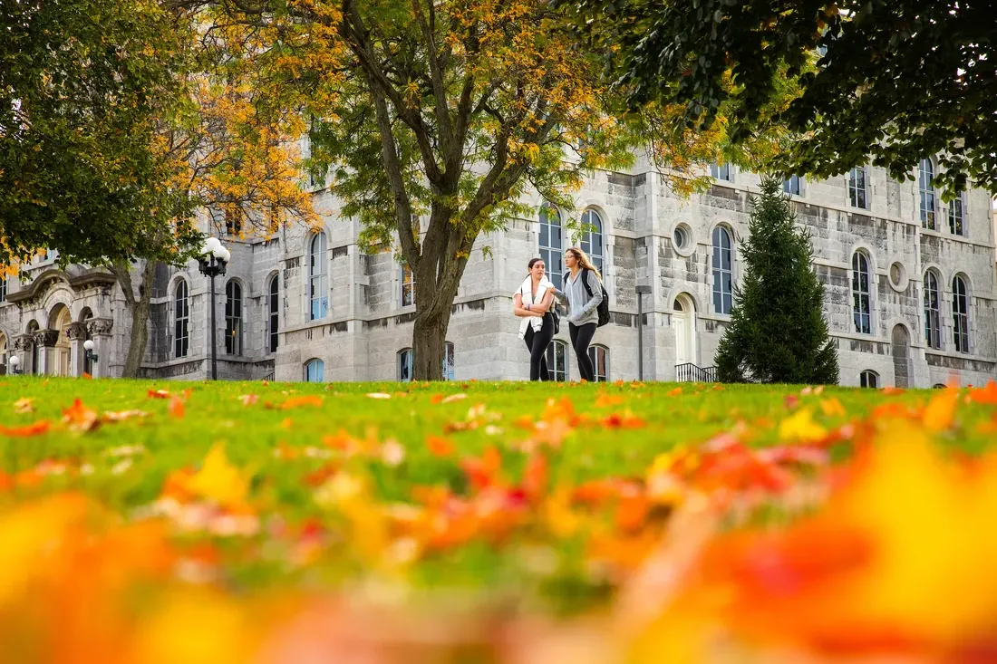 Students walking on quad.